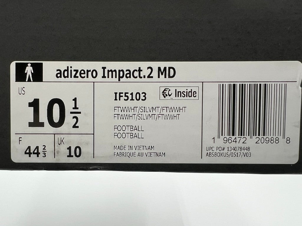 Adidas Adizero Impact.2 MD Football Cleats Men’s Size 10.5 White/Silver IF5103