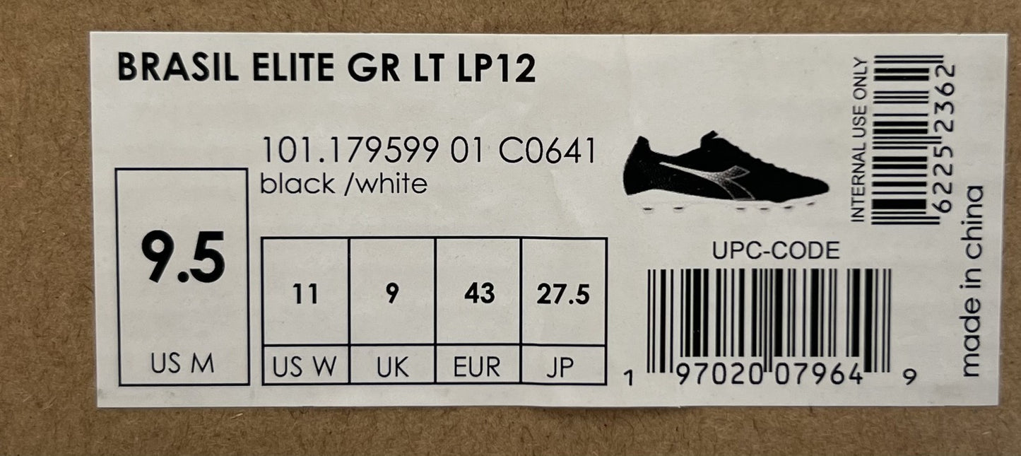 Diadora Brasil Elite GR LT LP12 Soccer Cleats Men’s Size 9.5 Black/White