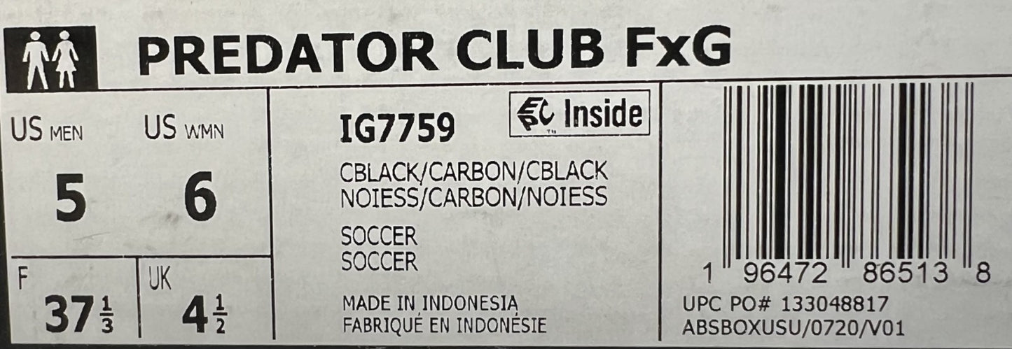 Adidas Predator Club FxG Soccer Cleats Men’s Size 5/Women’s Size 6 Black IG7759