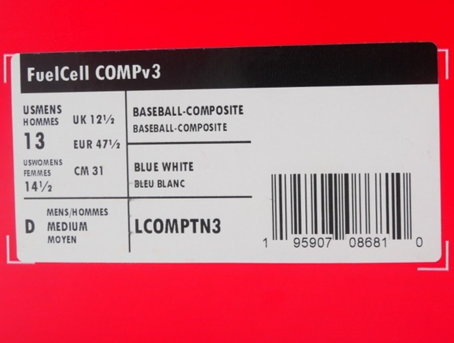 New Balance FuelCell COMPv3 Baseball Cleats Men’s Size 13 Blue/White LCOMPTN3