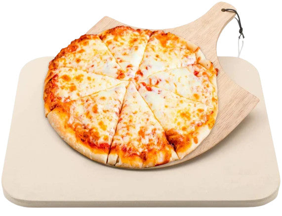 Pizza Stone Set with Pizza Peel & Cutter – Cordierite Baking Stone 15"x12"x0.6"