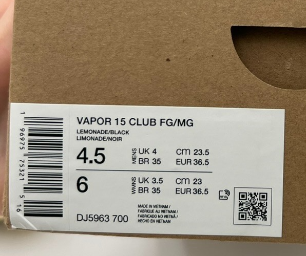 Nike Vapor 15 Club FG/MG Soccer Cleats Size M 4.5 W 6 Lemonade/Black DJ5963-700