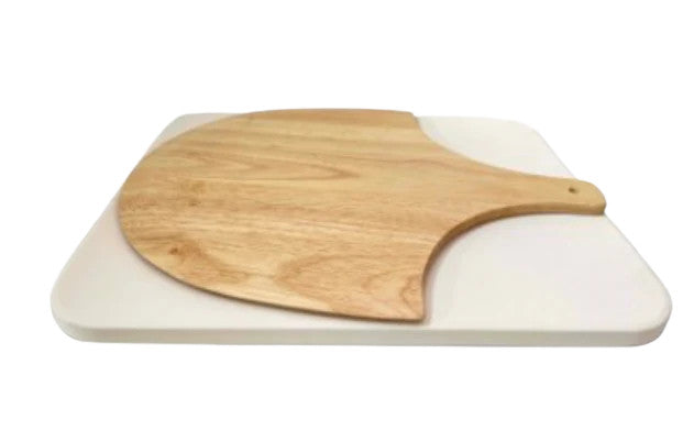 Pizza Stone Set with Pizza Peel & Cutter – Cordierite Baking Stone 15"x12"x0.6"