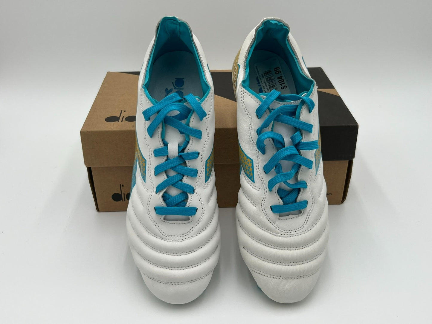 Diadora Brasil Elite GR LT W LP 12 Size 9 Womens White Blue Gold Soccer Cleats