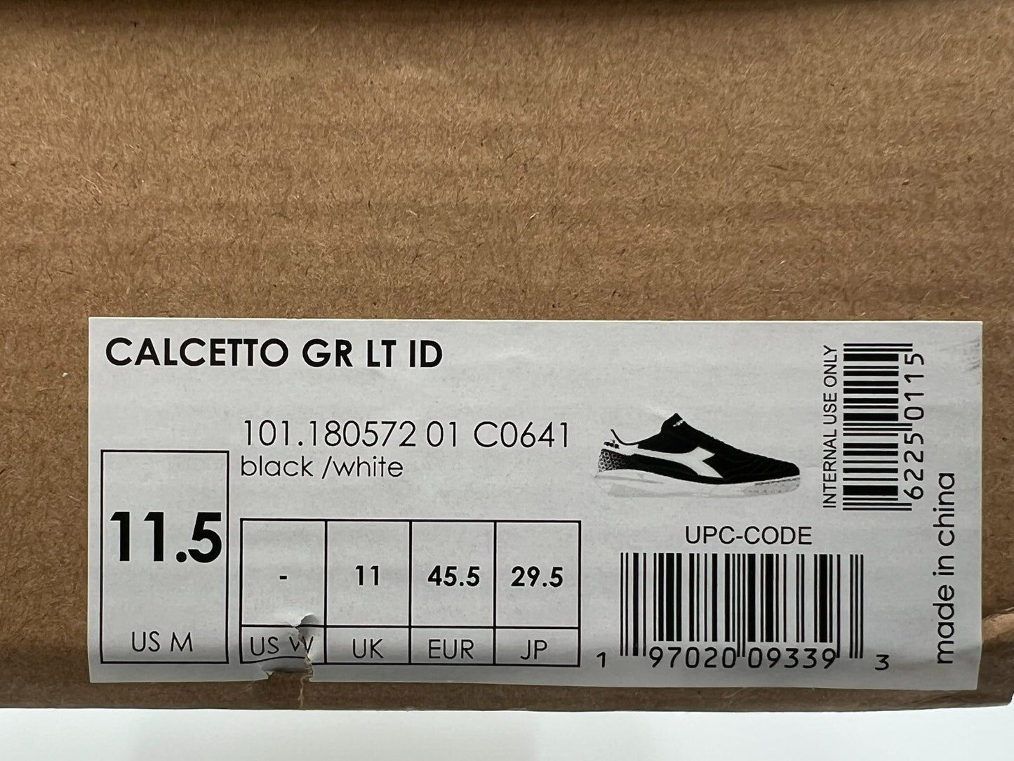 Diadora Calcetto GR LT ID Indoor Soccer Shoes Men’s Size 11.5 Black/White C0641