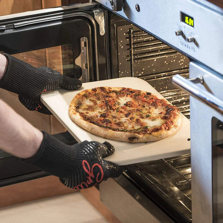 Pizza Stone Set with Pizza Peel & Cutter – Cordierite Baking Stone 15"x12"x0.6"