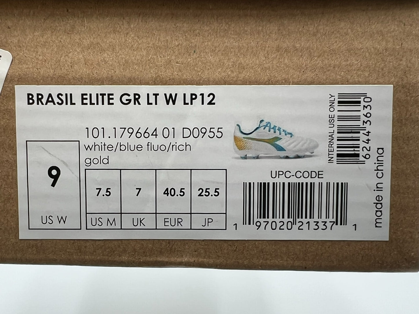 Diadora Brasil Elite GR LT W LP 12 Size 9 Womens White Blue Gold Soccer Cleats