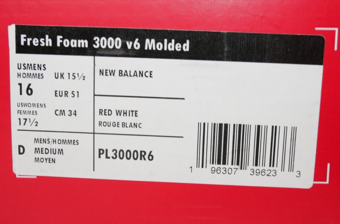 New Balance Fresh Foam 3000 v6 Molded Baseball Cleats Size M 16 W 17.5 Red/White