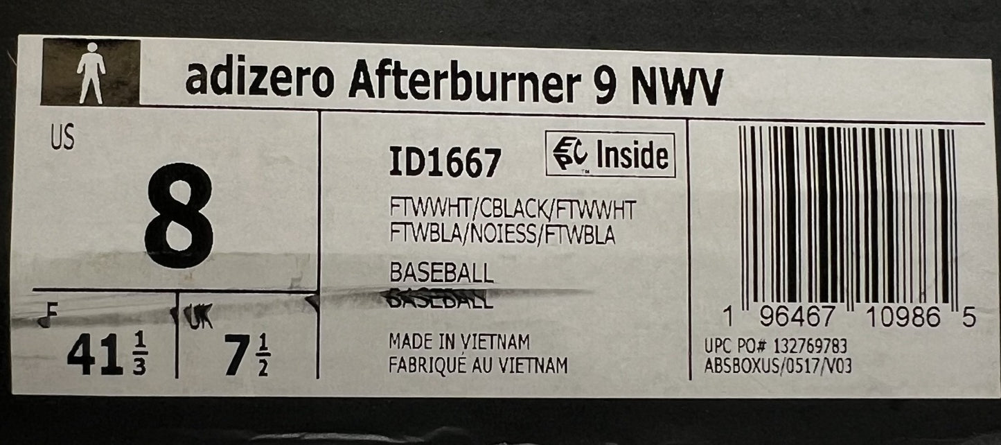 Adidas Adizero Afterburner 9 NWV Baseball Cleats Men’s Size 8 White Black ID1667