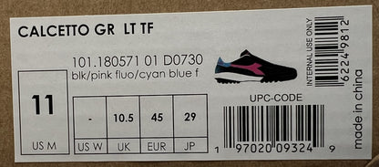 Diadora Calcetto GR LT TF Soccer Shoes Men’s Size 11 Black/Pink/Blue D0730