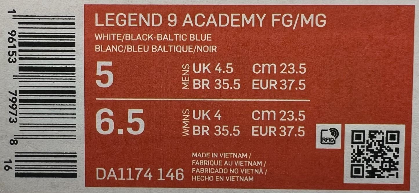 Nike Legend 9 Academy FG/MG Soccer Cleats Men’s 5/Women’s 6.5 White DA1174-146