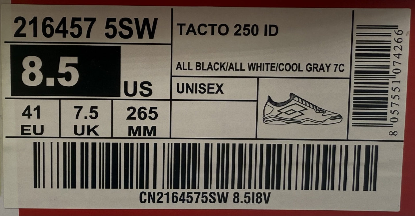 Lotto Tacto 250 ID Indoor Soccer Shoes Unisex Size 8.5 Black 216457-5SW