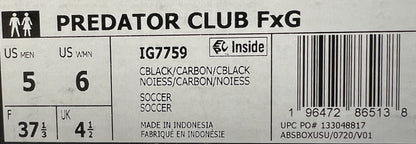 Adidas Predator Club FxG Soccer Cleats Men’s Size 5/Women’s Size 6 Black IG7759