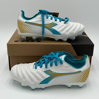 Diadora Women's 7.5 Brasil Elite GR LT W LP12 Soccer Cleats White/Blue D0955