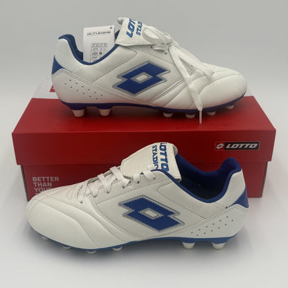 LOTTO ' STADIO 200 III FG ' WHITE/PACIFIC BLUE ' UNISEX SIZE 6.5 ' SOCCER CLEATS