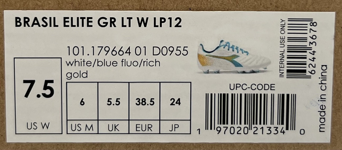 Diadora Women's 7.5 Brasil Elite GR LT W LP12 Soccer Cleats White/Blue D0955
