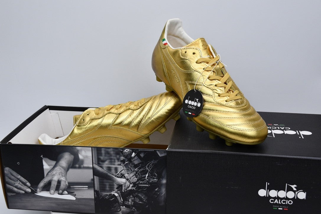 Diadora Brasil Italy OG LT+ MDPU Soccer Cleats Gold Brown 101.178029 01 85002