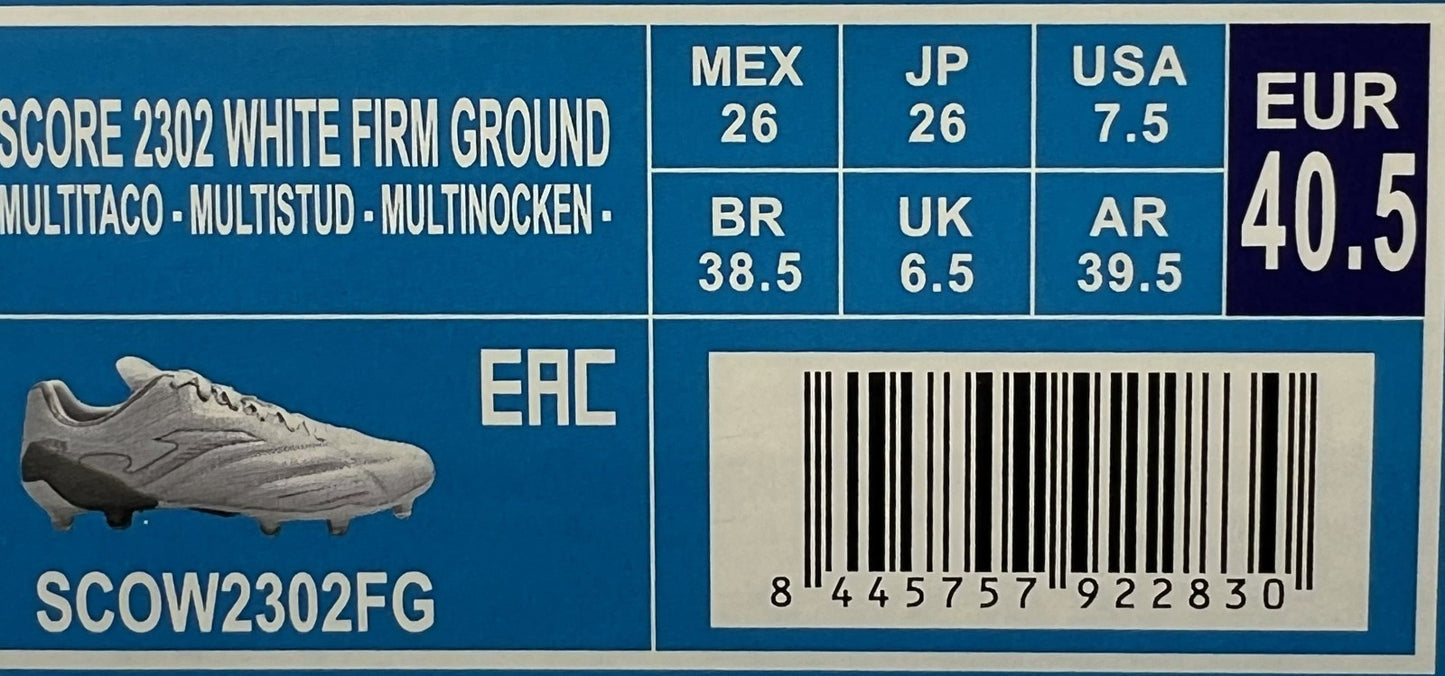 Score 2302 White Firm Ground Soccer Cleats Men’s Size 7.5 White SCOW2302FG