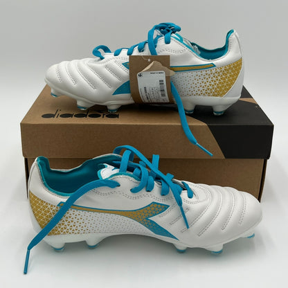 Diadora Women's 7.5 Brasil Elite GR LT W LP12 Soccer Cleats White/Blue D0955