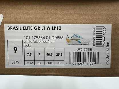 Diadora Brasil Elite GR LT W LP 12 Size 9 Womens White Blue Gold Soccer Cleats