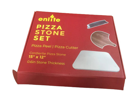 Pizza Stone Set with Pizza Peel & Cutter – Cordierite Baking Stone 15"x12"x0.6"