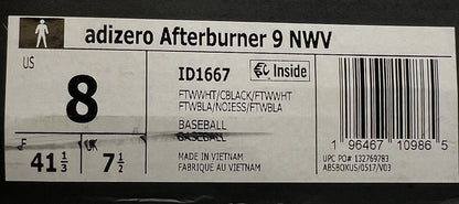 Adidas Adizero Afterburner 9 NWV Baseball Cleats Men’s Size 8 White Black ID1667